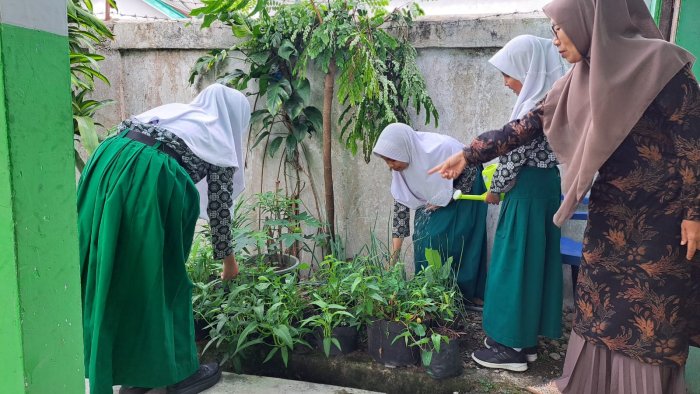 Siswa MIN 1 Kerinci Antusias Rawat Tanaman, Wujudkan Sekolah Hijau dan Peduli Lingkungan