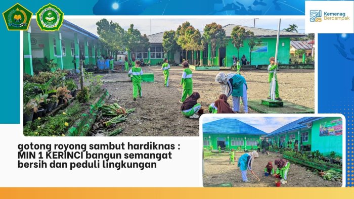 Gotong Royong Sambut Hardiknas: MIN 1 Kerinci Bangun Semangat Bersih dan Peduli Lingkungan