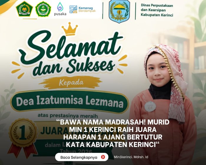 Bawa Nama Madrasah! Murid MIN 1 Kerinci Raih Juara Harapan I Ajang Bertutur Kata Kabupaten Kerinci