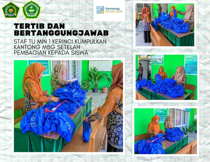 Tertib dan Bertanggung Jawab! Staf TU MIN 1 Kerinci Rapikan Kantong MBG Usai Pembagian