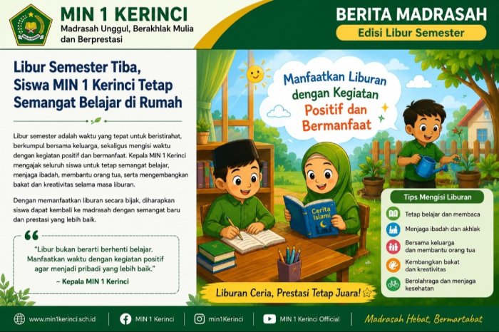 Libur Semester Tiba, Siswa MIN 1 Kerinci Tetap Semangat Belajar di Rumah