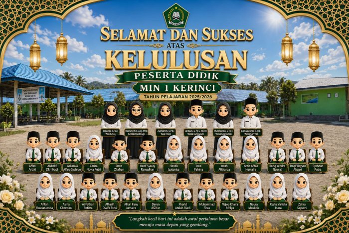 Selamat dan Sukses, Peserta Didik Kelas VI MIN 1 Kerinci Raih Kelulusan Tahun Pelajaran 2025/2026