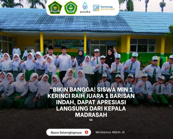 π Bikin Bangga! Siswa MIN 1 Kerinci Raih Juara 1 Barisan Indah, Dapat Apresiasi Langsung dari Kepala Madrasah! πβ¨ π Bikin Bangga! Siswa MIN 1 Kerinci Raih Juara 1 Barisan Indah, Dapat Apresiasi Langsung dari Kepala Madrasah! πβ¨