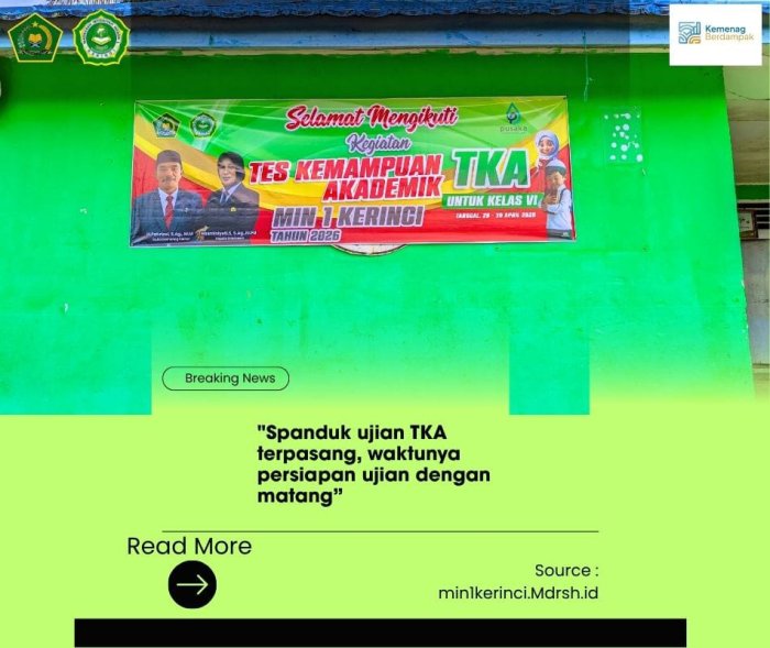 Spanduk Ujian TKA Terpasang, waktunya persiapan ujian dengan matang!