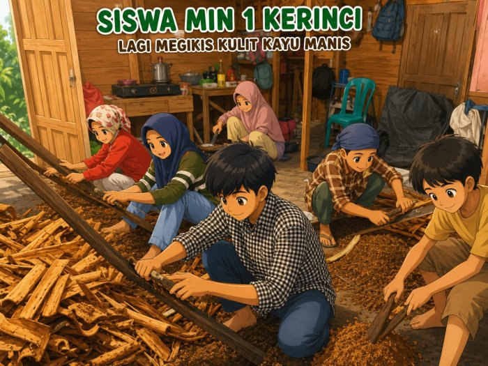 Libur Sekolah Tak Sia-Sia, Siswa MIN 1 Kerinci Membantu Orang Tua Sambil Belajar Kearifan Lokal