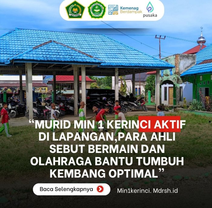 Murid MIN 1 Kerinci Aktif di Lapangan,Para Ahli Sebut Bermain dan Olahraga Bantu Tumbuh Kembang Optimal
