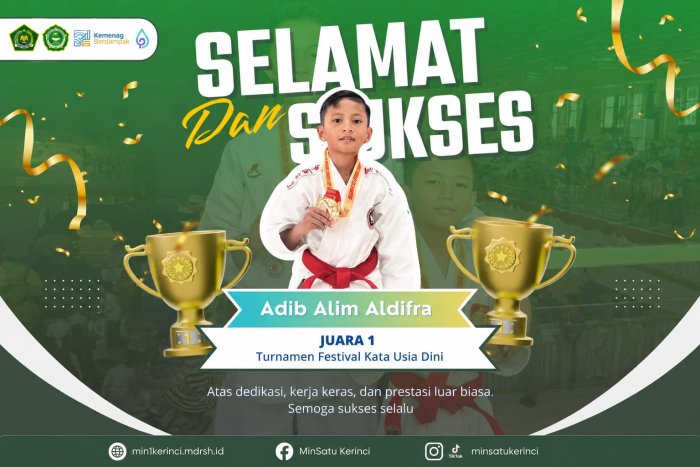 Prestasi Gemilang! Adib Alim Aldifra Harumkan Nama MIN 1 Kerinci dengan Meraih Juara 1 Turnamen Festival Kata Usia Dini
