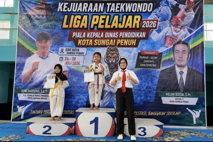 Siswi MIN 1 Kerinci, Raih Juara 1 Kejuaraan Taekwondo Liga Pelajar 2026 Piala Kepala Dinas Pendidikan Kota Sungai Penuh